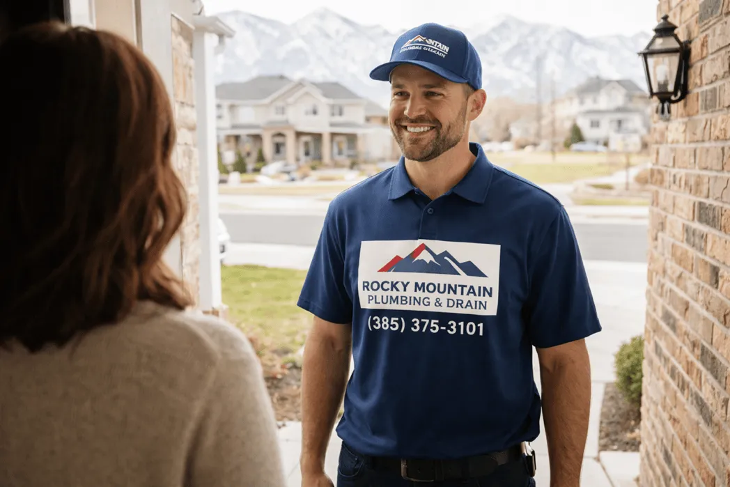 Plumber arriving at a Utah home front door