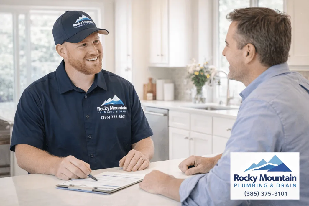 Plumbing technician discussing financing options with a homeowner