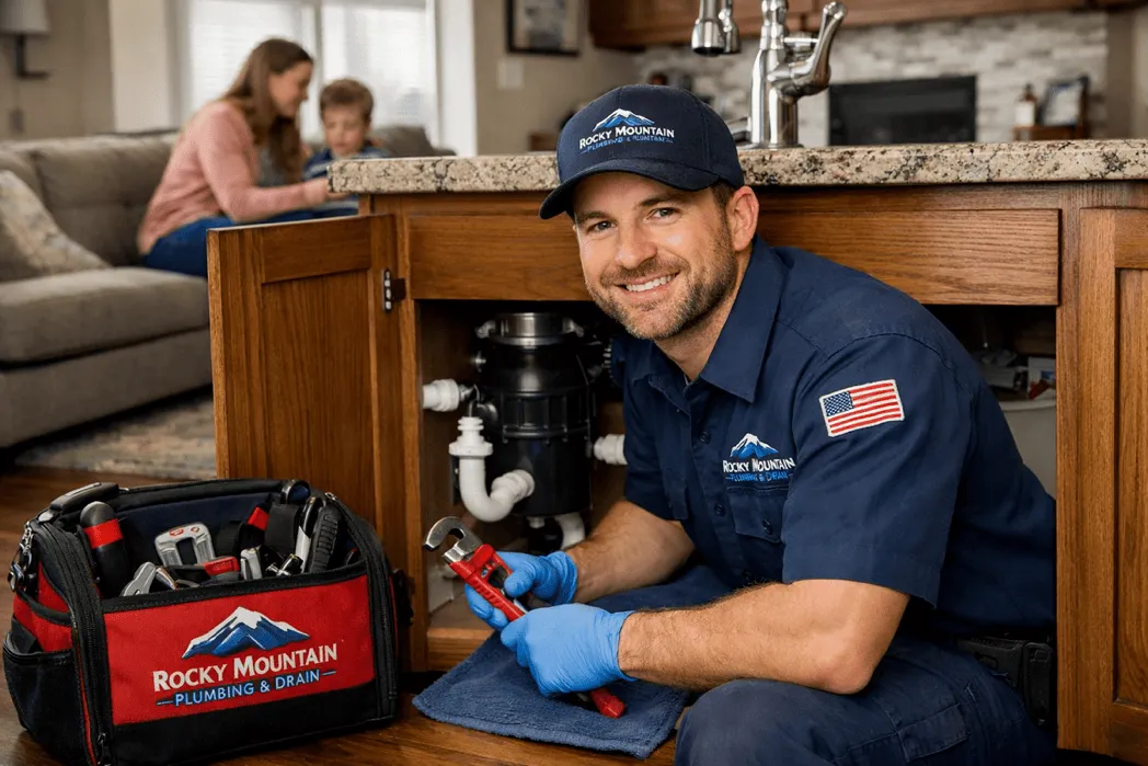 Plumbing technician working in a Utah home