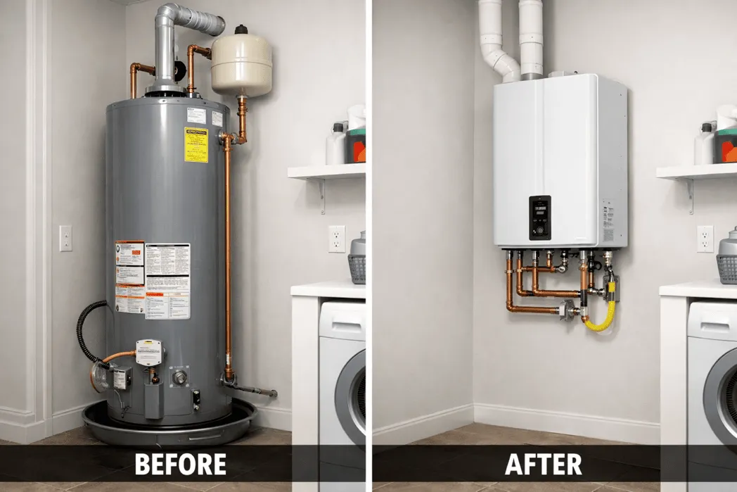 Before and after water heater installation