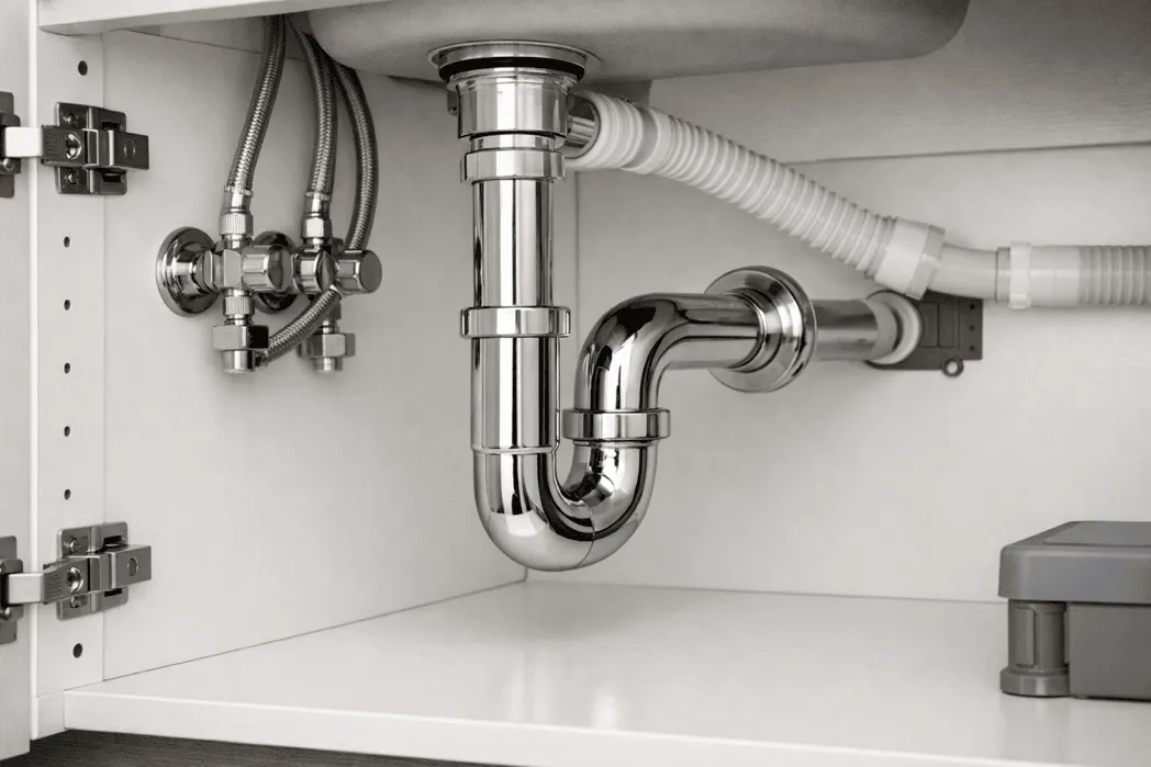 Clean under-sink plumbing repair