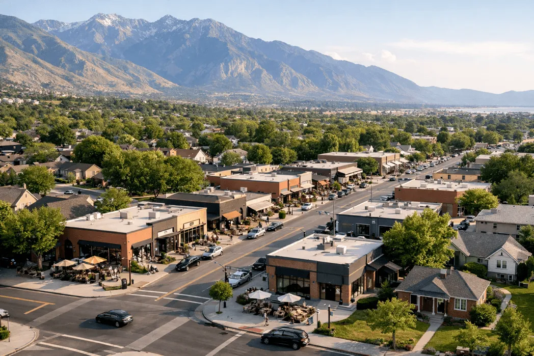 Aerial view of Utah commercial and residential areas
