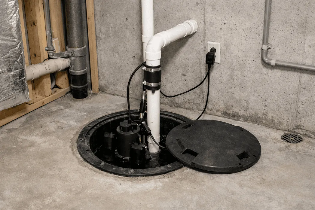 Clean basement sump pump pit and utility area