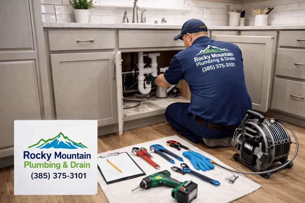 Drain cleaning setup in a residential kitchen