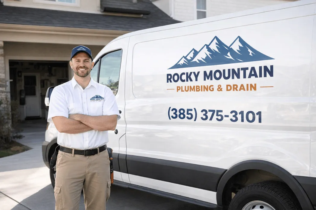 Rocky Mountain Plumbing & Drain technician by service truck