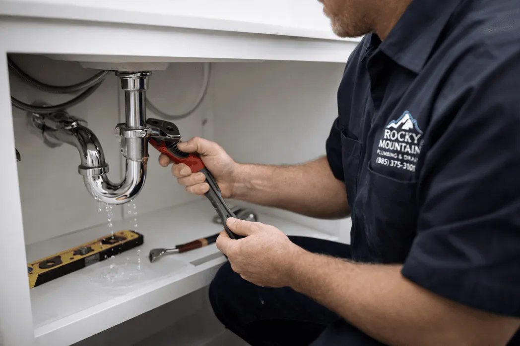 Plumber evaluating a leaking sink fixture