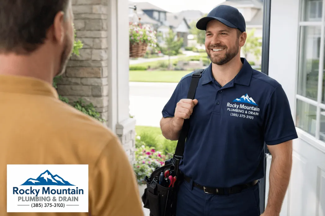 Plumber arriving at a South Jordan home