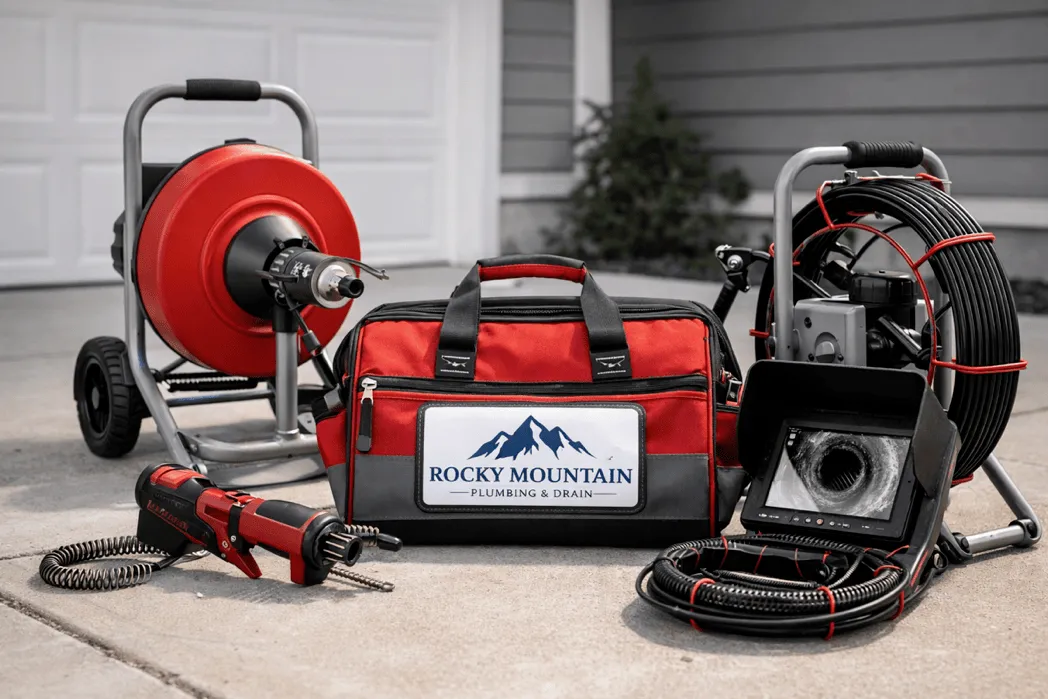 Drain cleaning tools staged on jobsite