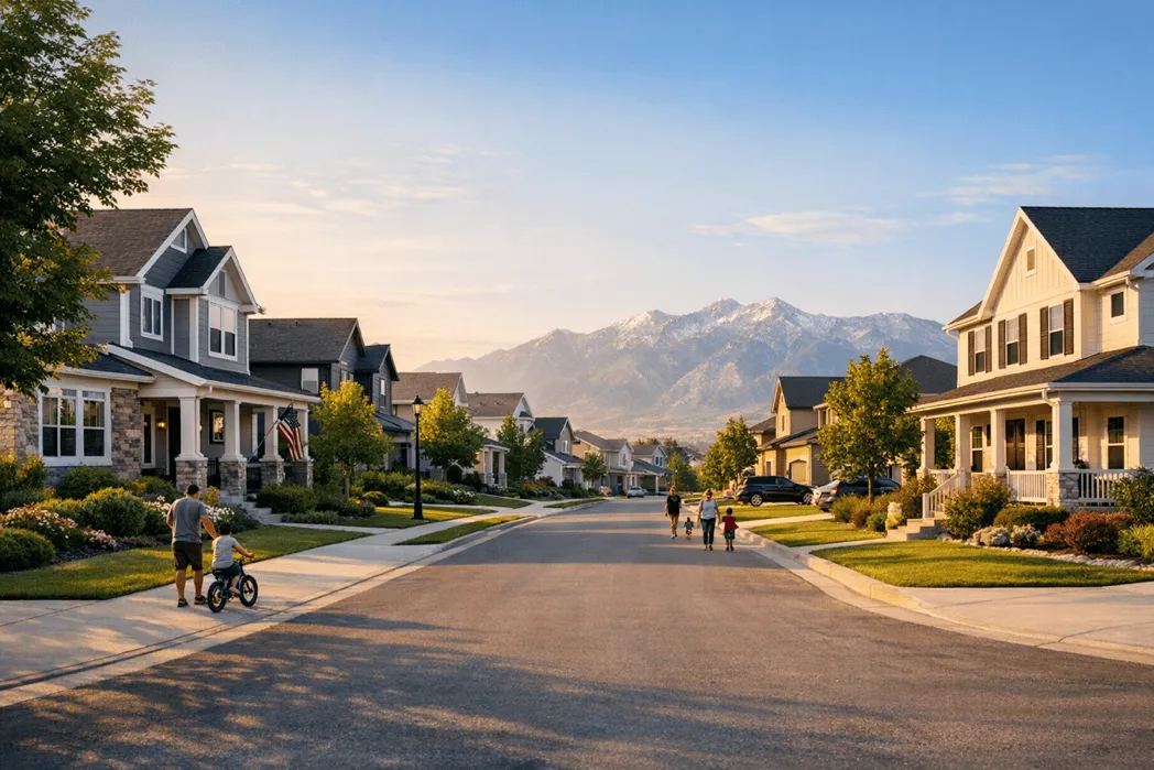 Lehi neighborhood street with modern homes