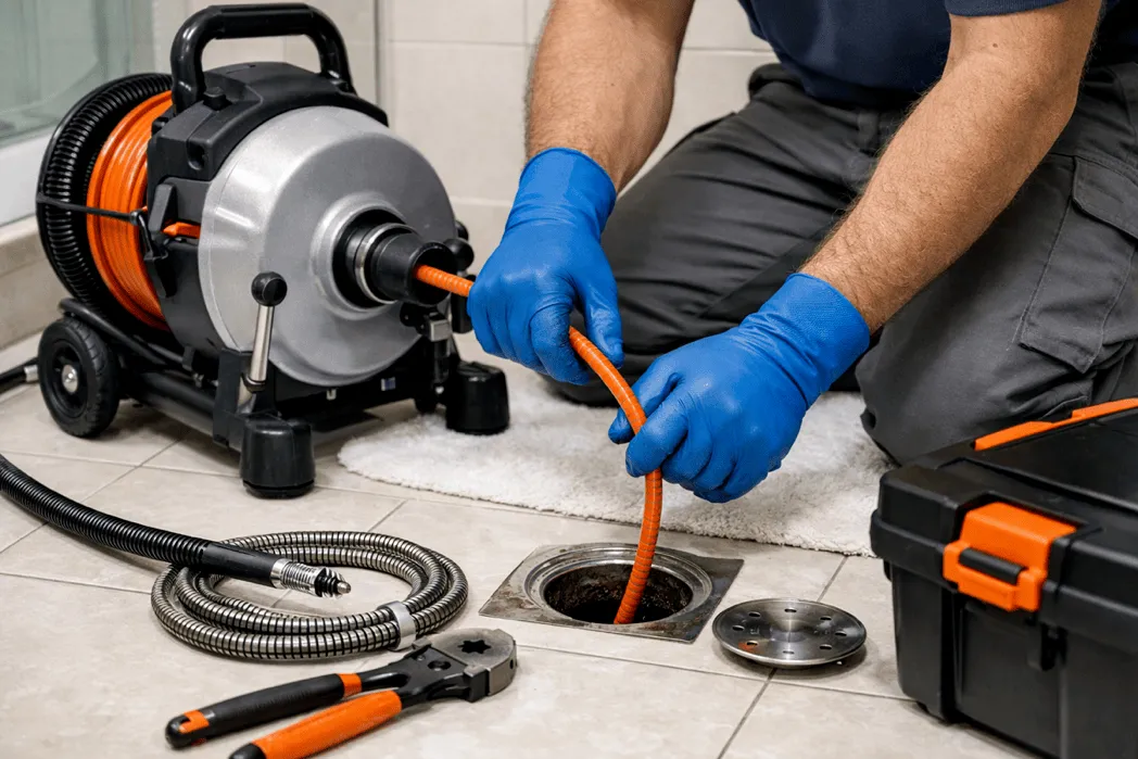 Professional drain cleaning in progress