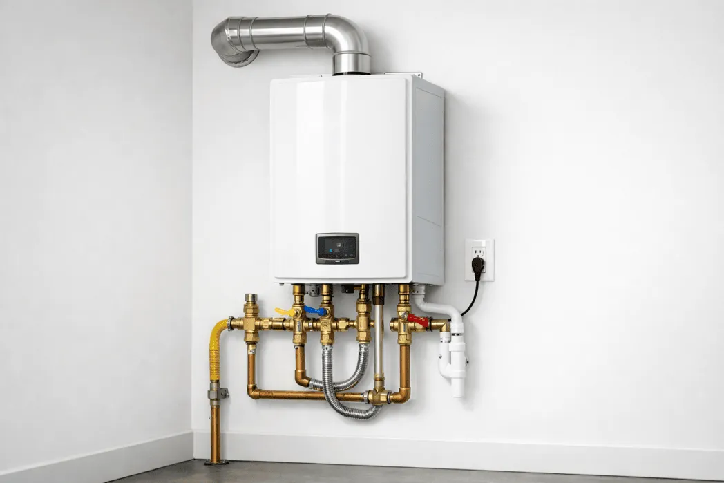 Wall-mounted tankless water heater installation in Salt Lake City