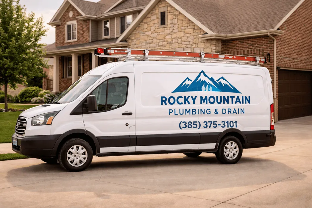 Rocky Mountain Plumbing & Drain service vehicle parked at a Utah home