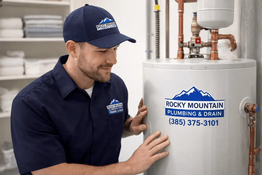 Technician diagnosing water heater issue