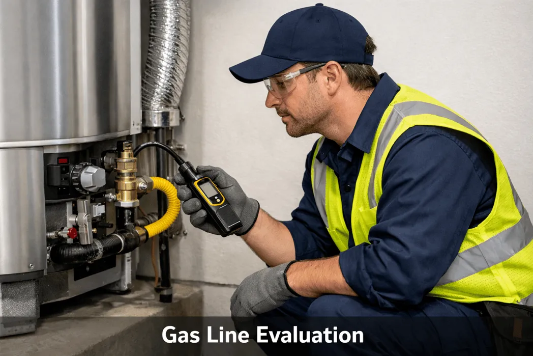 Technician performing gas line evaluation