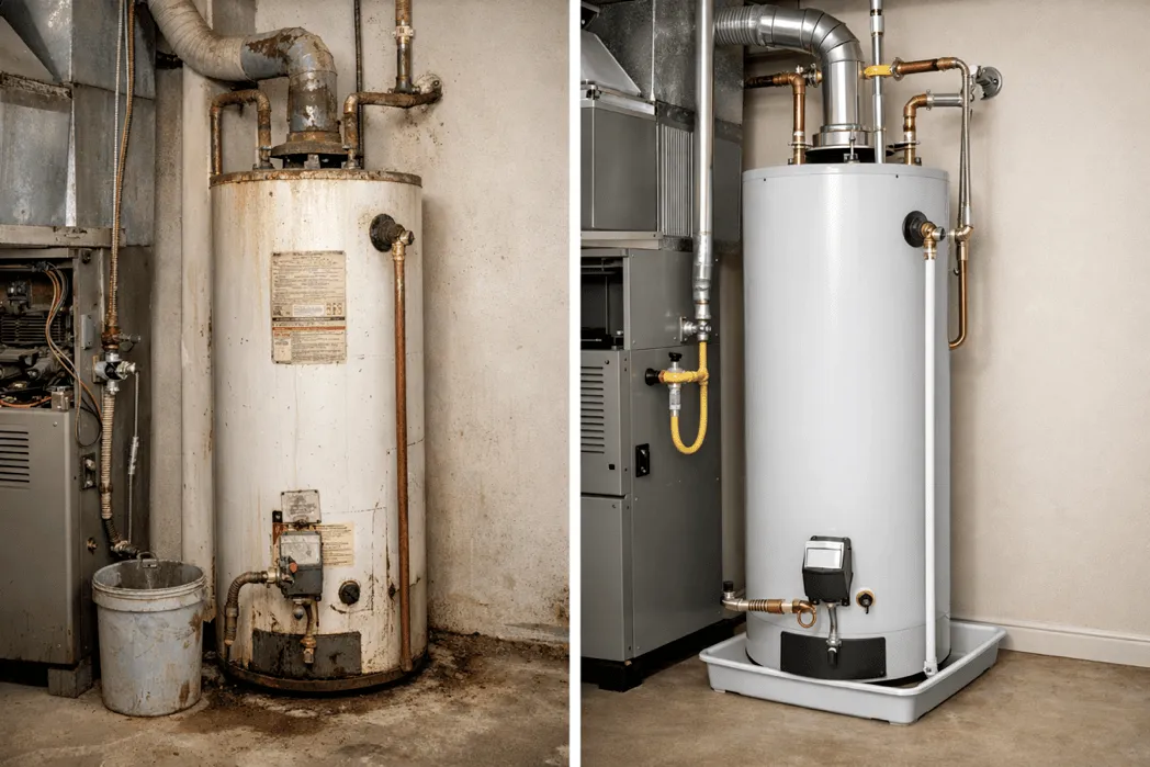 Comparison of old vs new water heater setup