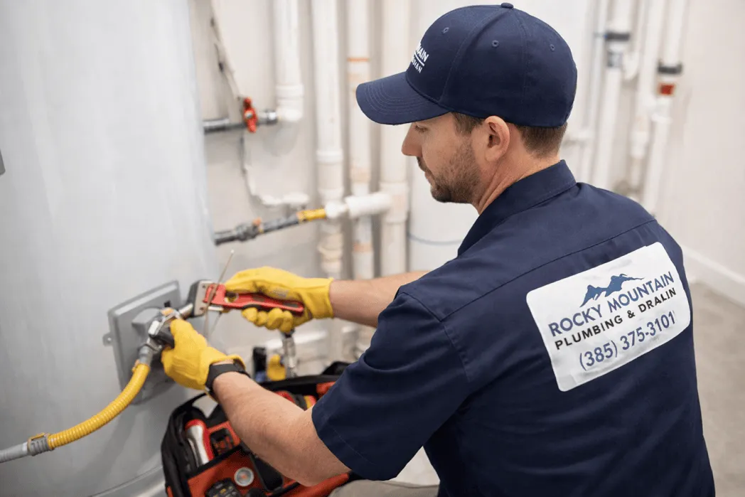 Technician inspecting a gas appliance connection