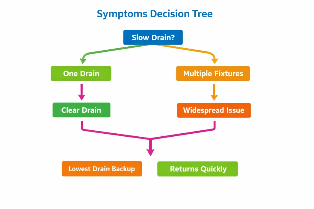 Flowchart showing symptoms for drain cleaning vs hydro jetting